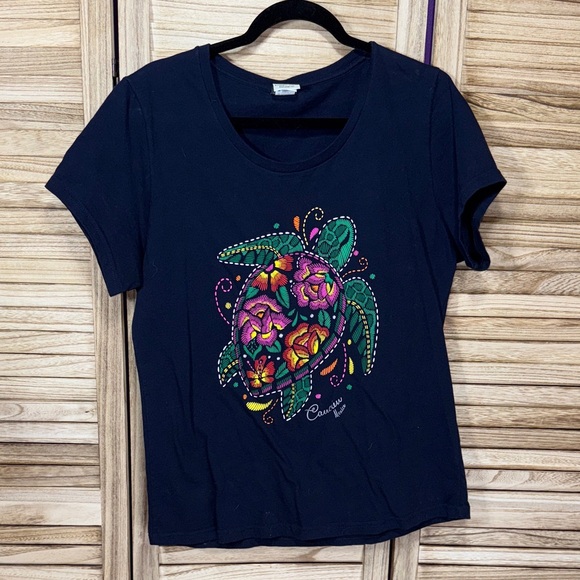 Papaya Tops - Papaya Women's Navy Graphic Tee with Turtle Design Size XXL